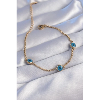 316L Çelik Gold Renk Nazar Boncuk Tasarımlı Bileklik