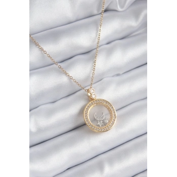 316L Çelik Gold Renk Zirkon Taş Detay Ay Yıldız Fanus Model Kadın Kolye