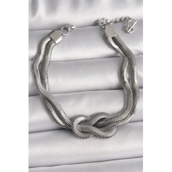 316L Çelik Gümüş Renk Düğüm Model Kadın Bileklik