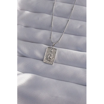 316L Çelik Zincir Gümüş Renk Lazer İşlemeli Göz Figür Tarot Kolye