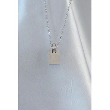 316L Çelik Zincir Gümüş Renk Zirkon Taşlı Aşk Mektubu Kolye