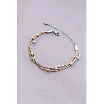 316L Kararmaz Çelik Gümüş Renk Top Zincirli Kadın Bileklik