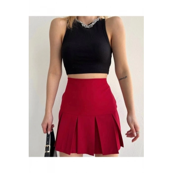 Altı Geniş Pileli Etek Bordo S24729