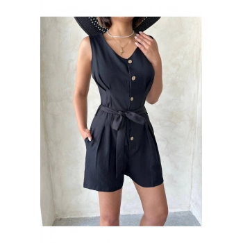 Kuşaklı şortlu tulum