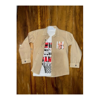 4-8 Yaş Tişört Gömlek Kombini Vizon