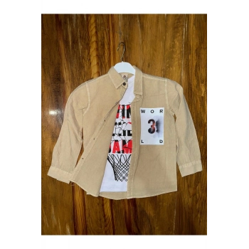 9-13 Yaş Tişört Gömlek Kombini Vizon