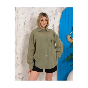Fit Keten Gömlek Haki S255349