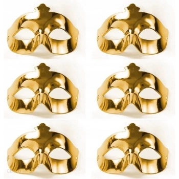 Altın Metalize Renk Düz Balo Parti Maskesi 6 Adet