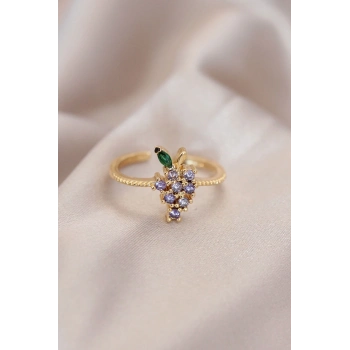 Ayarlamalı Altın Renk Metal Renkli Zirkon Taşlı Üzüm Yüzük
