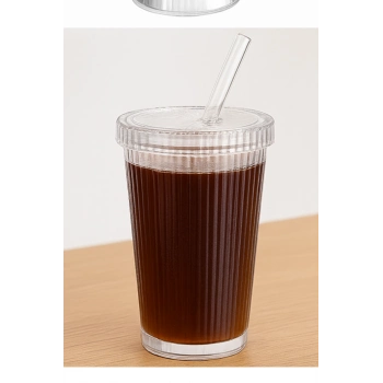 ÇOK SATAN 20 Adet Latte Kapaklı Pipetli Kristal Desen Fenomen Bardak Soğuk Kahve, Smoothie, İçecek Bardağı