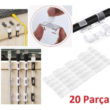 ÇOK SATAN 20li Yapışkanlı Kablo Sabitleyici Şeffaf Klips