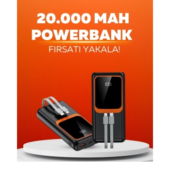 ÇOK SATAN 20.000 mAh Powerbank – 22.5W Hızlı Şarj, Çok Kablolu, Dijital Göstergeli