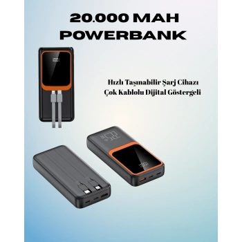 ÇOK SATAN 20000 mAh Powerbank | Çok Kablolu, Dijital Göstergeli, Yüksek Hızlı Şarj Cihazı