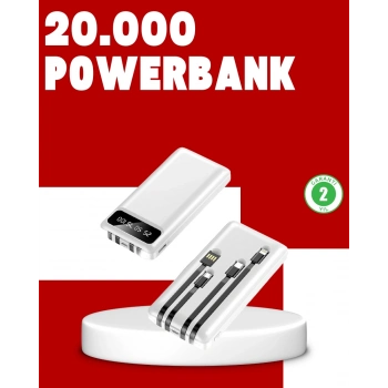 ÇOK SATAN 20.000mAh PD Powerbank LED Işık LCD Ekran Dahili Kablo Çoklu Giriş