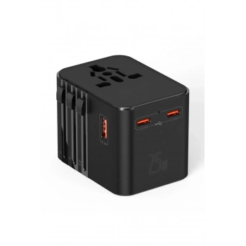 ÇOK SATAN 25w Evrensel Seyahat Adaptörü, Eu/us/uk/au Priz Dönüştürücü, 1x Usb, 2x Type-c Hızlı Şarj