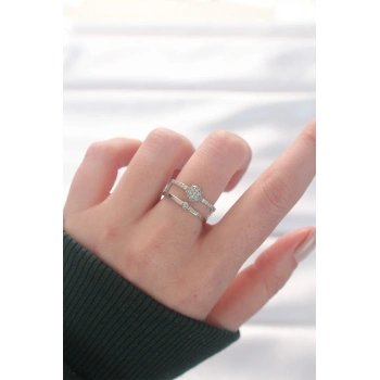 ÇOK SATAN 2li Görünümlü Topçuk Model Silver Renk Ayarlanabilir Yüzük