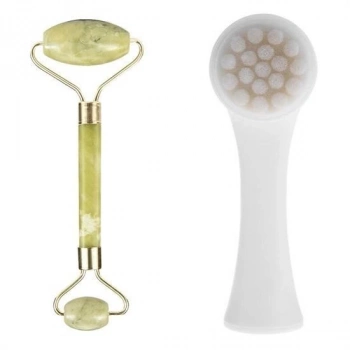 ÇOK SATAN 2li Set Çift Taraflı Cilt Temizleme Fırçası ve Yeşim Taşı Çift Taraflı Cilt Masaj Aleti
