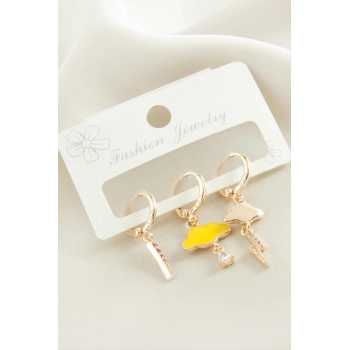 ÇOK SATAN 3 Adet Bulut Şimşek Zirkon Taşlı Küpe