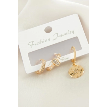 ÇOK SATAN 3 Adet Çiçek Zirkon Taşlı Küpe