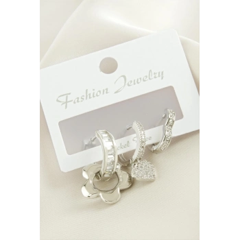 ÇOK SATAN 3 Adet Çiçek Zirkon Taşlı Küpe