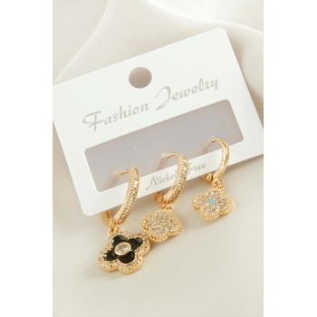 ÇOK SATAN 3 Adet Çiçek Zirkon Taşlı Küpe