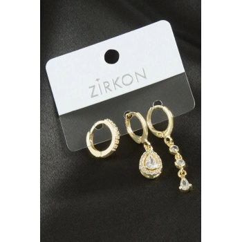 ÇOK SATAN 3 Adet Damla Zirkon Taşlı Küpe