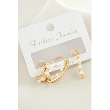 ÇOK SATAN 3 Adet Dorika İnci Zirkon Taşlı Küpe