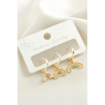 ÇOK SATAN 3 Adet Gökkuşağı Zirkon Taşlı Küpe