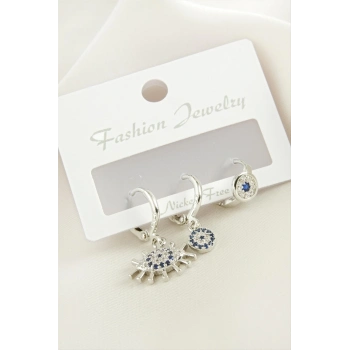 ÇOK SATAN 3 Adet Göz Nazar Zirkon Taşlı Küpe