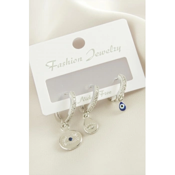 ÇOK SATAN 3 Adet Göz Zirkon Taşlı Küpe