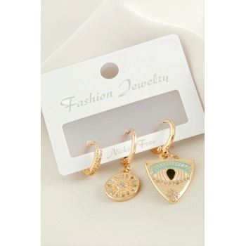 ÇOK SATAN 3 Adet Göz Zirkon Taşlı Küpe