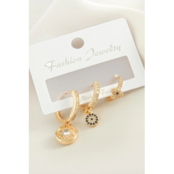 ÇOK SATAN 3 Adet Göz Zirkon Taşlı Küpe