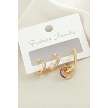 ÇOK SATAN 3 Adet Halka Zirkon Taşlı Küpe