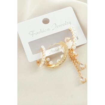 ÇOK SATAN 3 Adet İnci Zirkon Taşlı Küpe