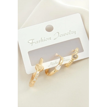 ÇOK SATAN 3 Adet Kalp Zirkon Taşlı Küpe