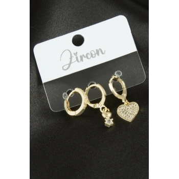 ÇOK SATAN 3 Adet Kalp Zirkon Taşlı Küpe