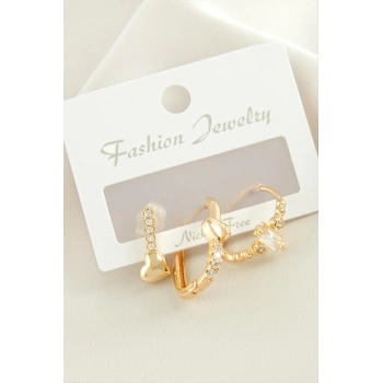 ÇOK SATAN 3 Adet Kalp Zirkon Taşlı Küpe