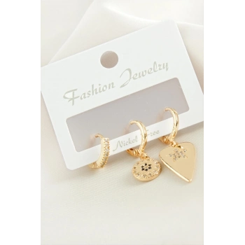 ÇOK SATAN 3 Adet Kalp Zirkon Taşlı Küpe