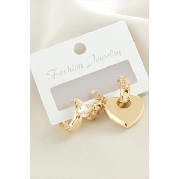 ÇOK SATAN 3 Adet Kalp  Zirkon Taşlı Küpe