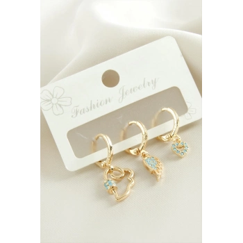 ÇOK SATAN 3 Adet Kanat Zirkon Taşlı Küpe