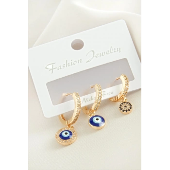 ÇOK SATAN 3 Adet Nazar Zirkon Taşlı Küpe