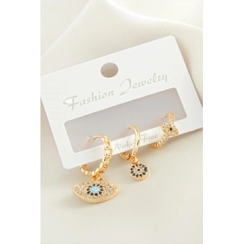 ÇOK SATAN 3 Adet Oval Nazar Zirkon Taşlı Küpe