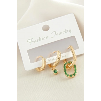 ÇOK SATAN 3 Adet Oval Zirkon Taşlı Küpe