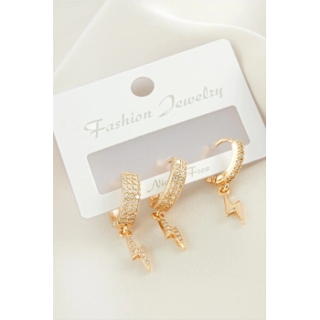 ÇOK SATAN 3 Adet Şimşek Zirkon Taşlı Küpe