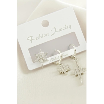 ÇOK SATAN 3 Adet Yıldız Zirkon Taşlı Küpe