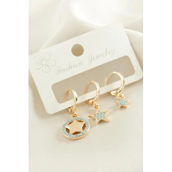 ÇOK SATAN 3 Adet Yıldız Zirkon Taşlı Küpe