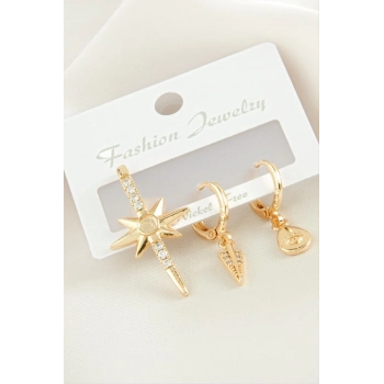 ÇOK SATAN 3 Adet Yıldız Zirkon Taşlı Küpe