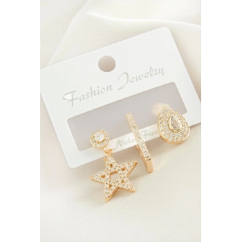 ÇOK SATAN 3 Adet Yıldız Zirkon Taşlı Küpe