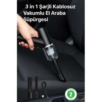 ÇOK SATAN 3 in 1 Şarjlı Kablosuz Vakumlu El Araba Süpürgesi Araç Ev Ofis Süpürgesi
