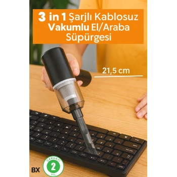 ÇOK SATAN 3 in 1 Şarjlı Kablosuz Vakumlu El Süpürgesi Araç, Ev ve Ofis İçin Güçlü Taşınabilir Mini Elektrikli Süpürge